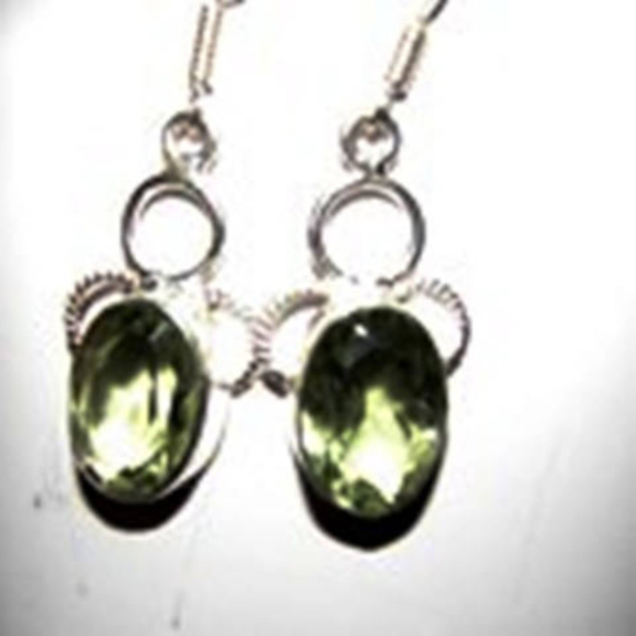 NEW STERLING SILVER GREEN TOPAZ DANGLE EARRINGS HANDCRAFTED - Picture 2 of 4